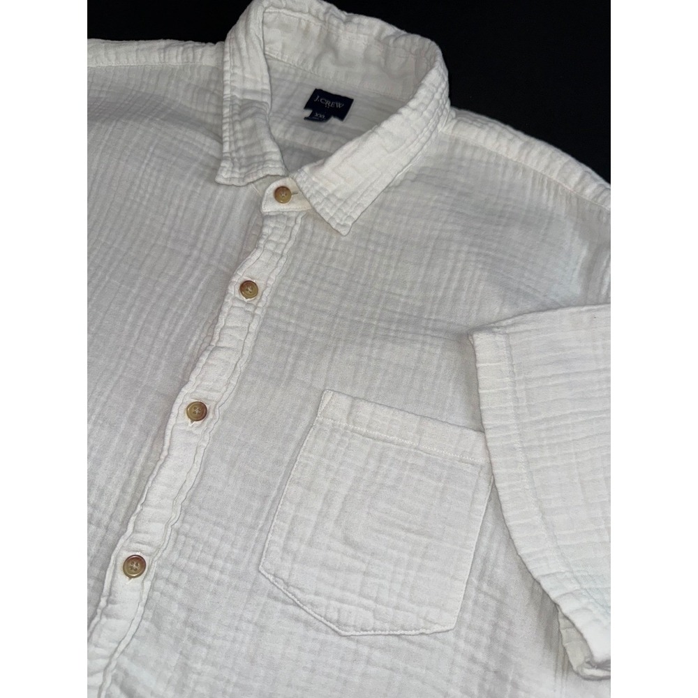J.Crew Mens XXL White Double Weave Cotton Gauze Short Sleeve Button Down Shirt